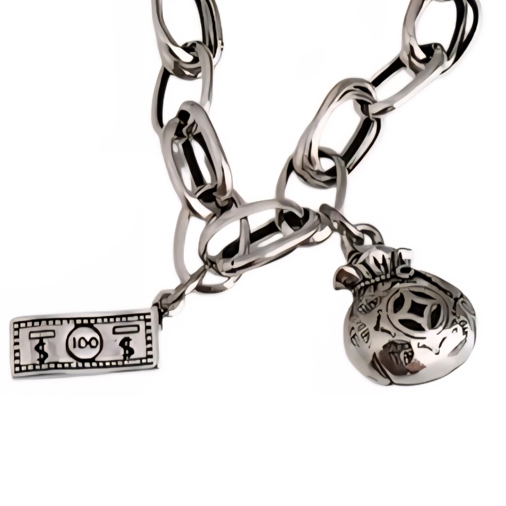 925 Sterling Silver Money Bag and 100  Bill  Lucky Abundance Charm Bracelet - Picture 3 of 6
